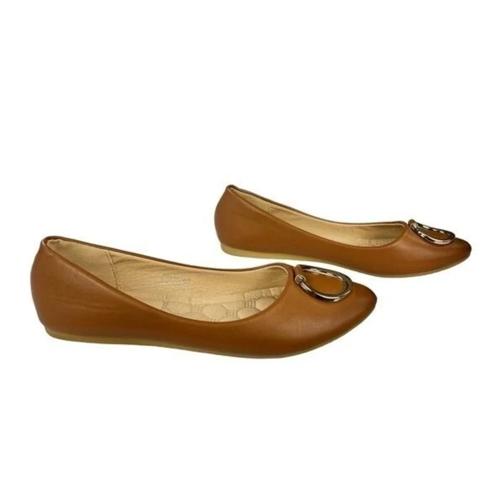 Milano Ballet Flats‎ Pointed Toe Gold Ring Preppy Parisian Quiet Luxury Chic 9